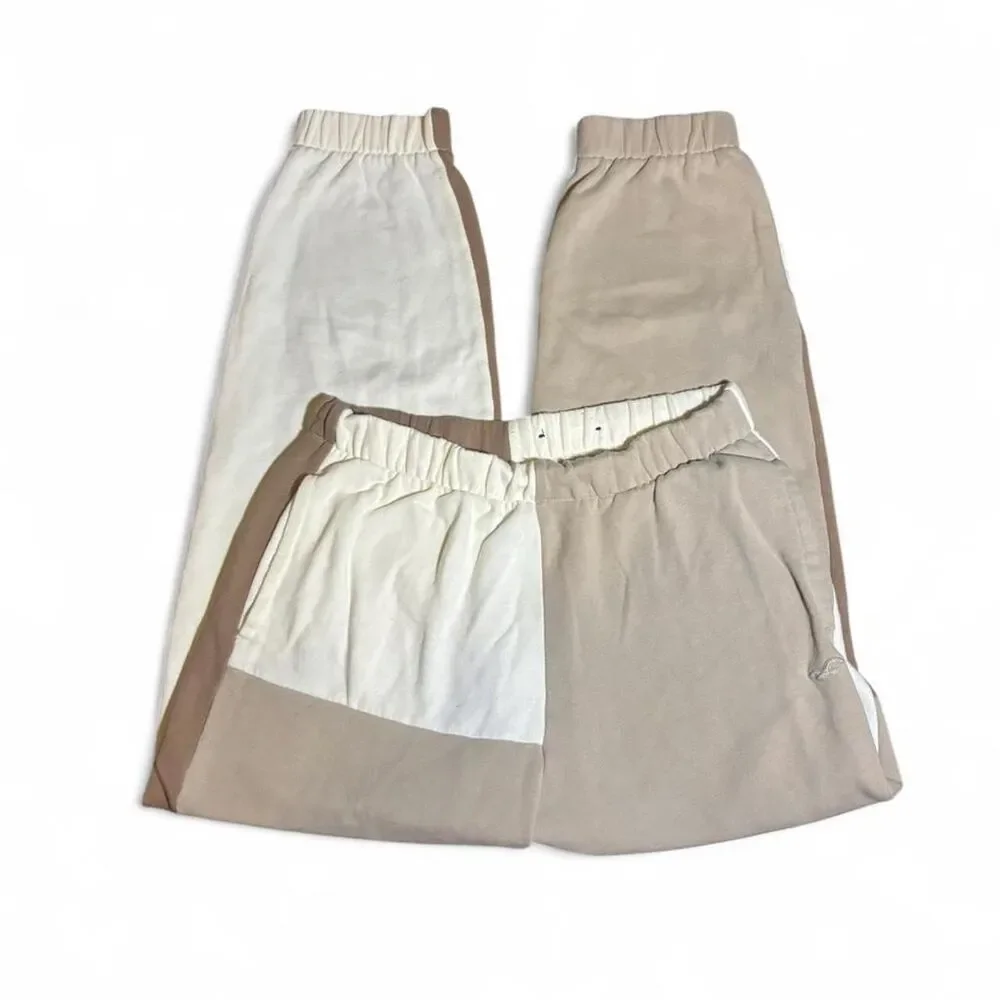 Hollister-co Women's cream and brown patchwork sweatpants - Picture 1 of 4